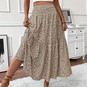 Women's Boho Floral Maxi Skirt - High Elastic Waist, Pleated A-Line Long Skirt