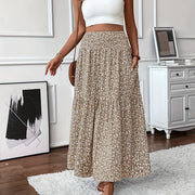 Women's Boho Floral Maxi Skirt - High Elastic Waist, Pleated A-Line Long Skirt