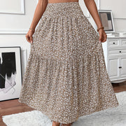 Women's Boho Floral Maxi Skirt - High Elastic Waist, Pleated A-Line Long Skirt