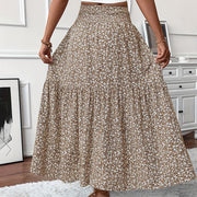 Women's Boho Floral Maxi Skirt - High Elastic Waist, Pleated A-Line Long Skirt