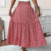 Women's Boho Floral Maxi Skirt - High Elastic Waist, Pleated A-Line Long Skirt