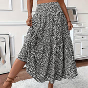 Women's Boho Floral Maxi Skirt - High Elastic Waist, Pleated A-Line Long Skirt